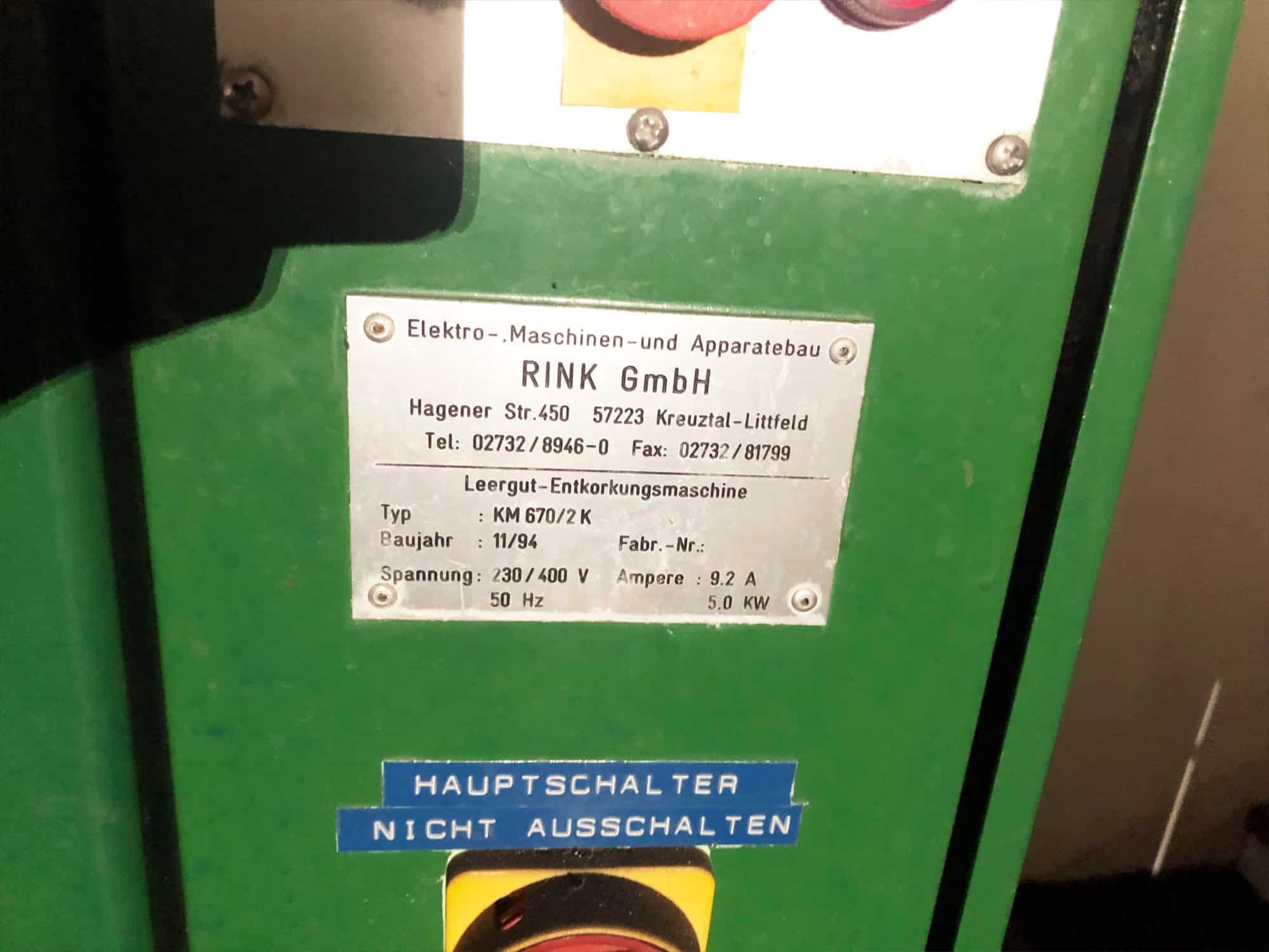 Tabliczka znamionowa of Rink KM 670/2K 